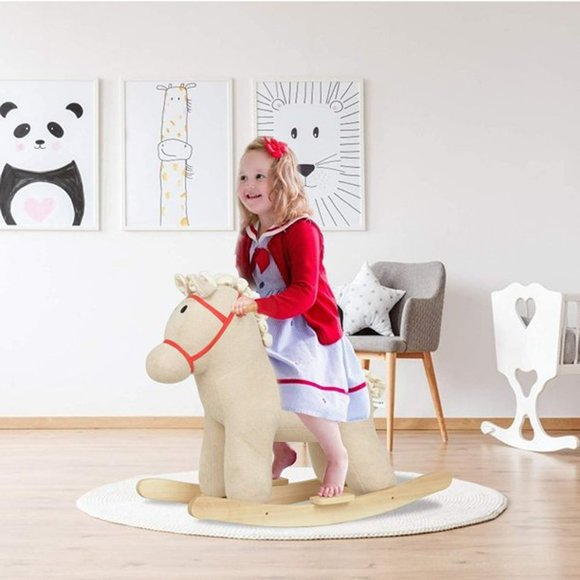 Kids Rocking Horse, Wooden Rocking Horse - White - Picture 2 of 6